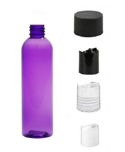 4 oz PURPLE Bullet Plastic Bottle -PET- 12 bottles & WHITE DISC Lids – free ship