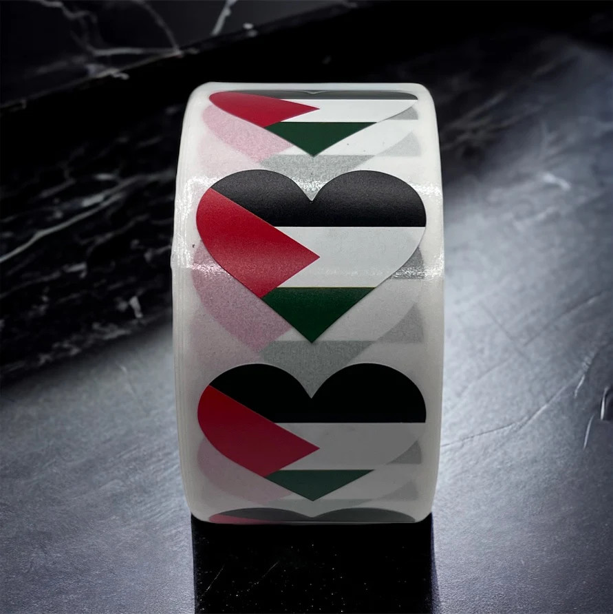 Palestine Flag Heart Stickers * 500 Per Roll (1″ x 1″)