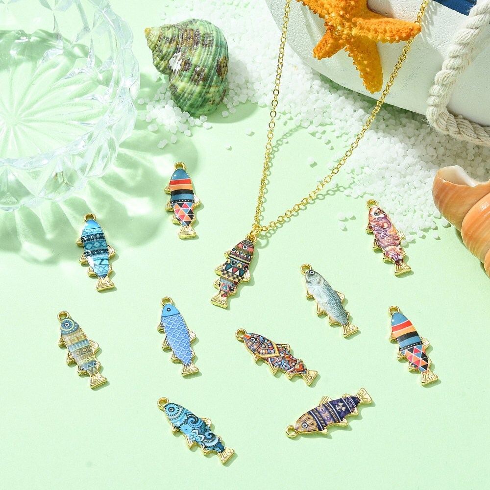 40Pcs Enamel Fish Hang Dangle Charms Pendants for DIY Bracelet Necklace Making