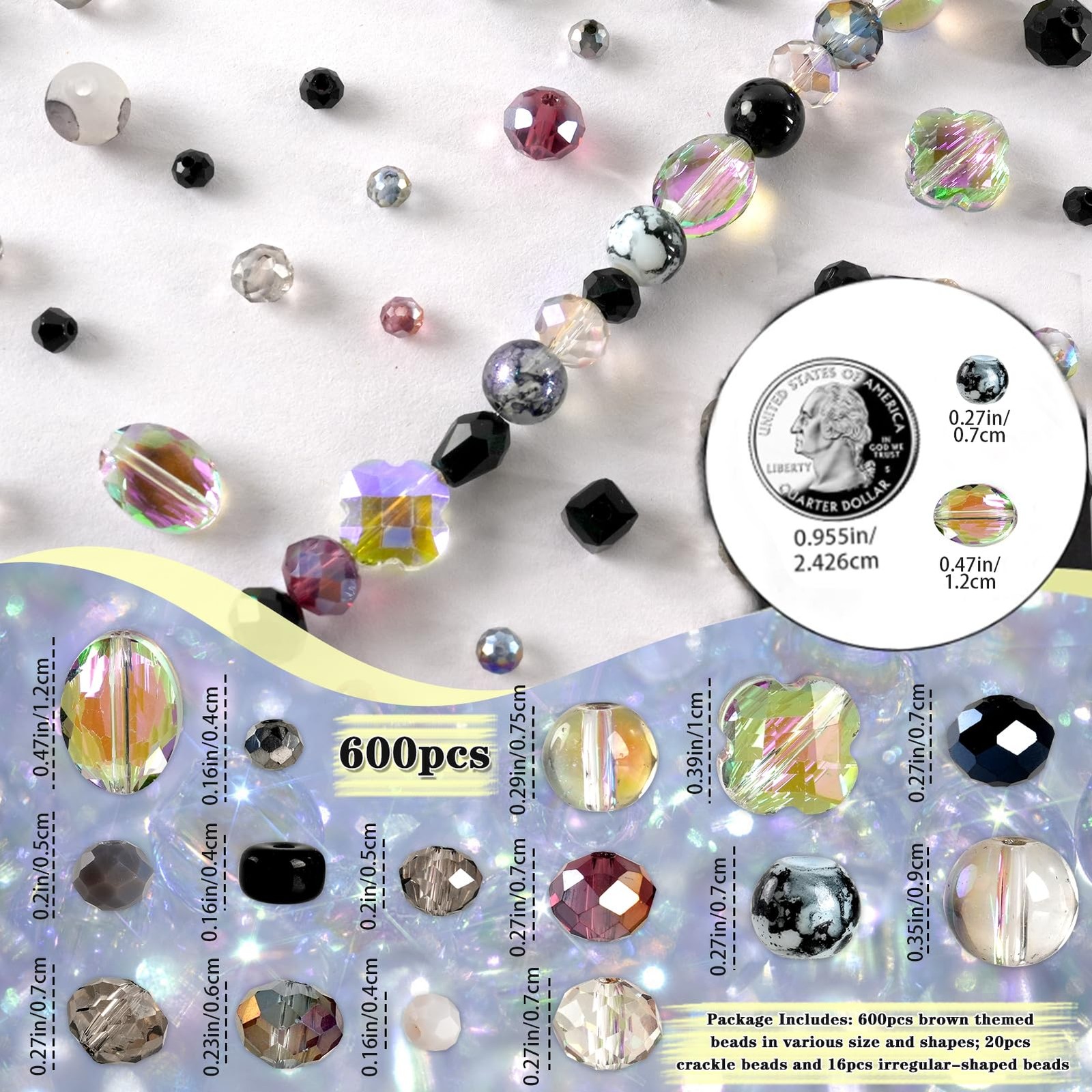 636pcs Glass Beads for Jewelry Making – Black Craft Crystal Beads with Loose …