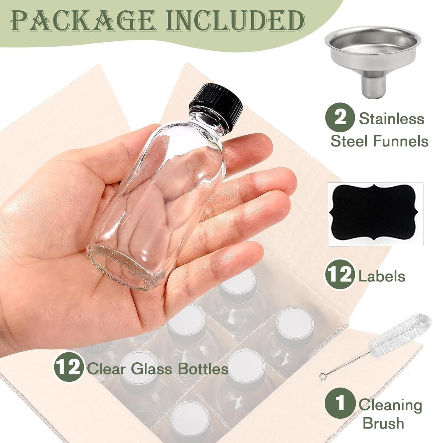 12 Pack 2oz Clear Glass Shot Bottles with Caps and Funnels-Leakproof Mini Jar…