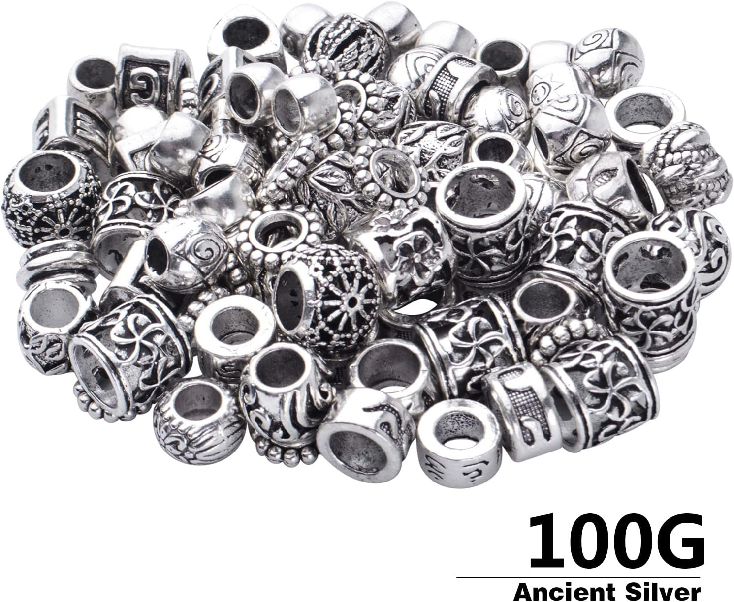100pcs Tibetan Antique Silver Large Hole Spacer Beads for Jewelry