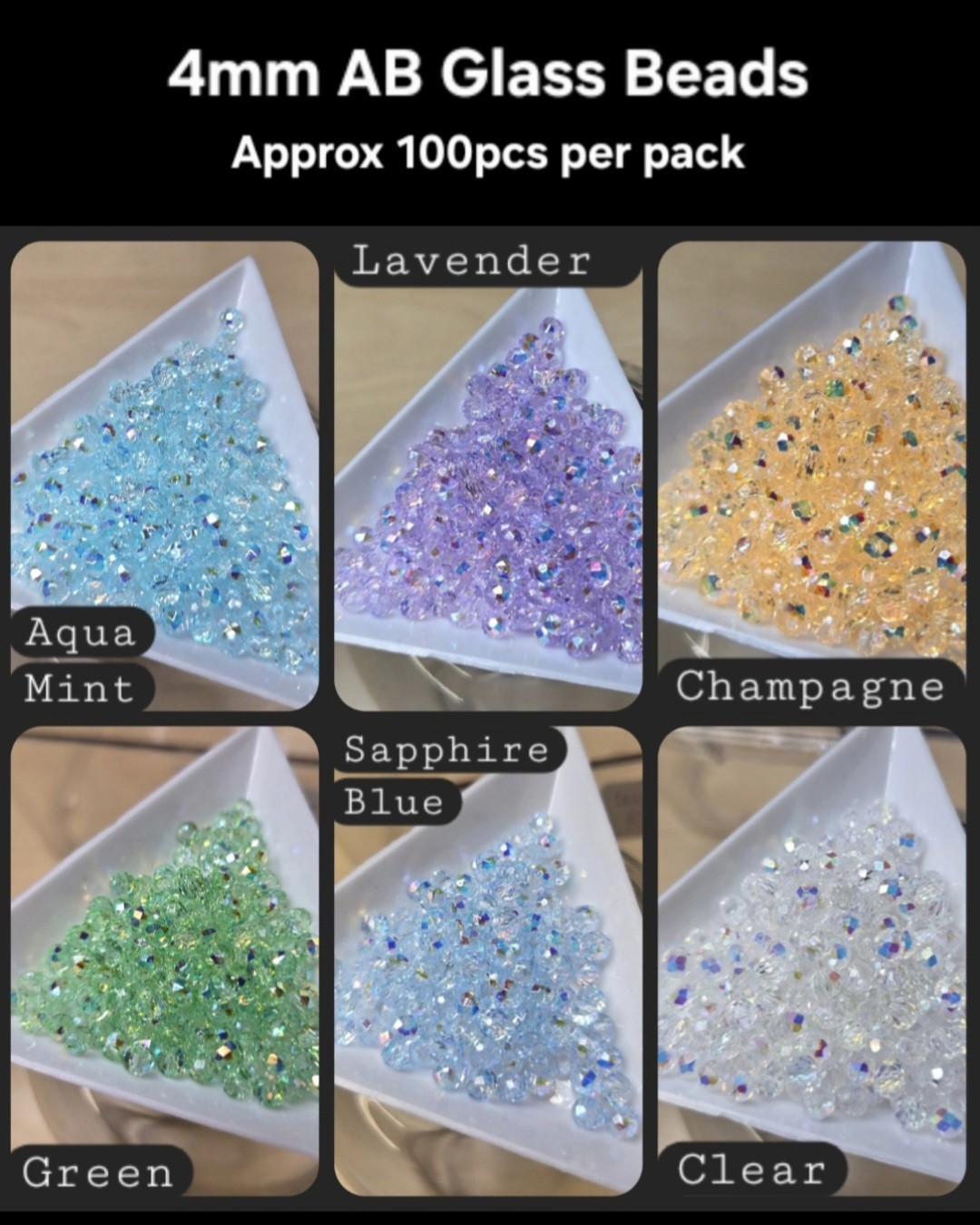 4mm AB Coated Glass Beads ~ Take All 6 Colors (~600pcs In Total)