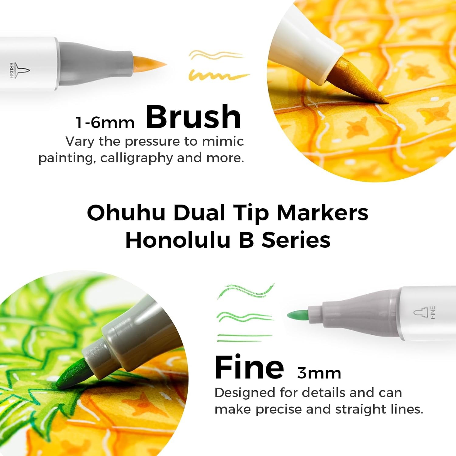 Ohuhu 120 Unique Colors Brush-and-Fine Dual Tips Alcohol-Based Markers+1 Blender