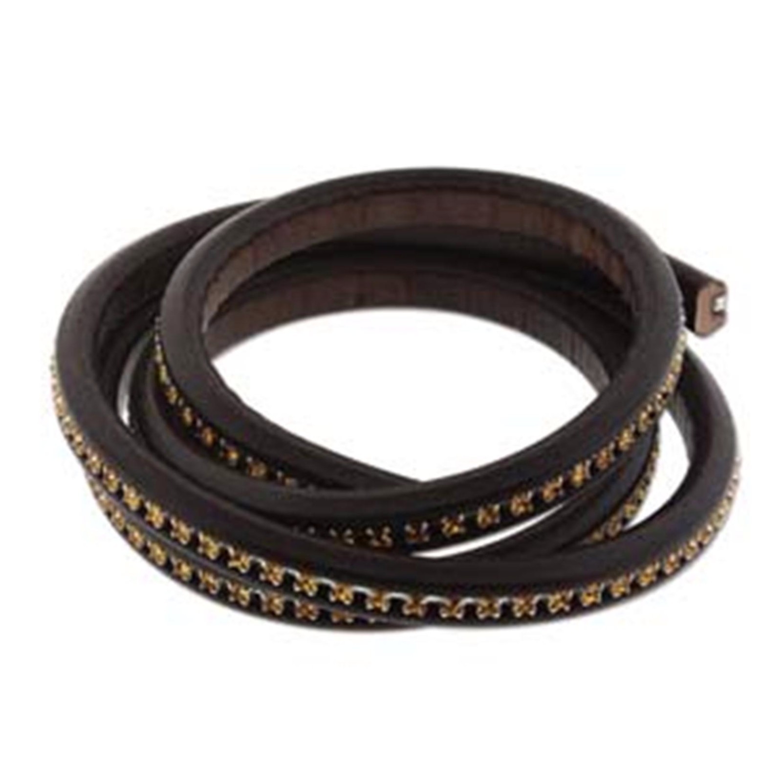 Licorice Leather Genuine Real Leather Cord 10 x 7mm w/ Topaz Crystals 20cm Brown