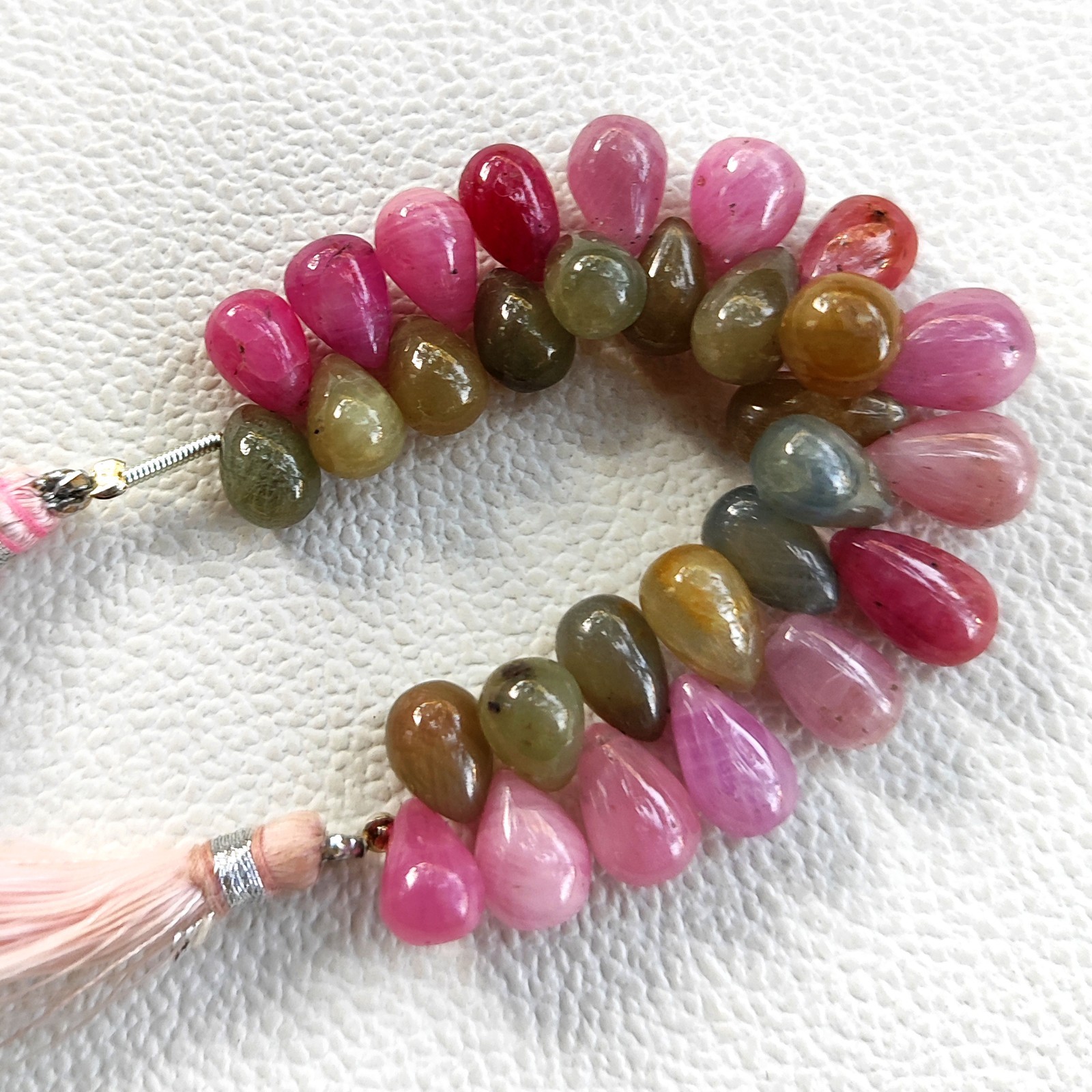 Multicolor Sapphire Gems 9×7 to 10×7 mm Smooth Teardrop Beads 4″ Strand