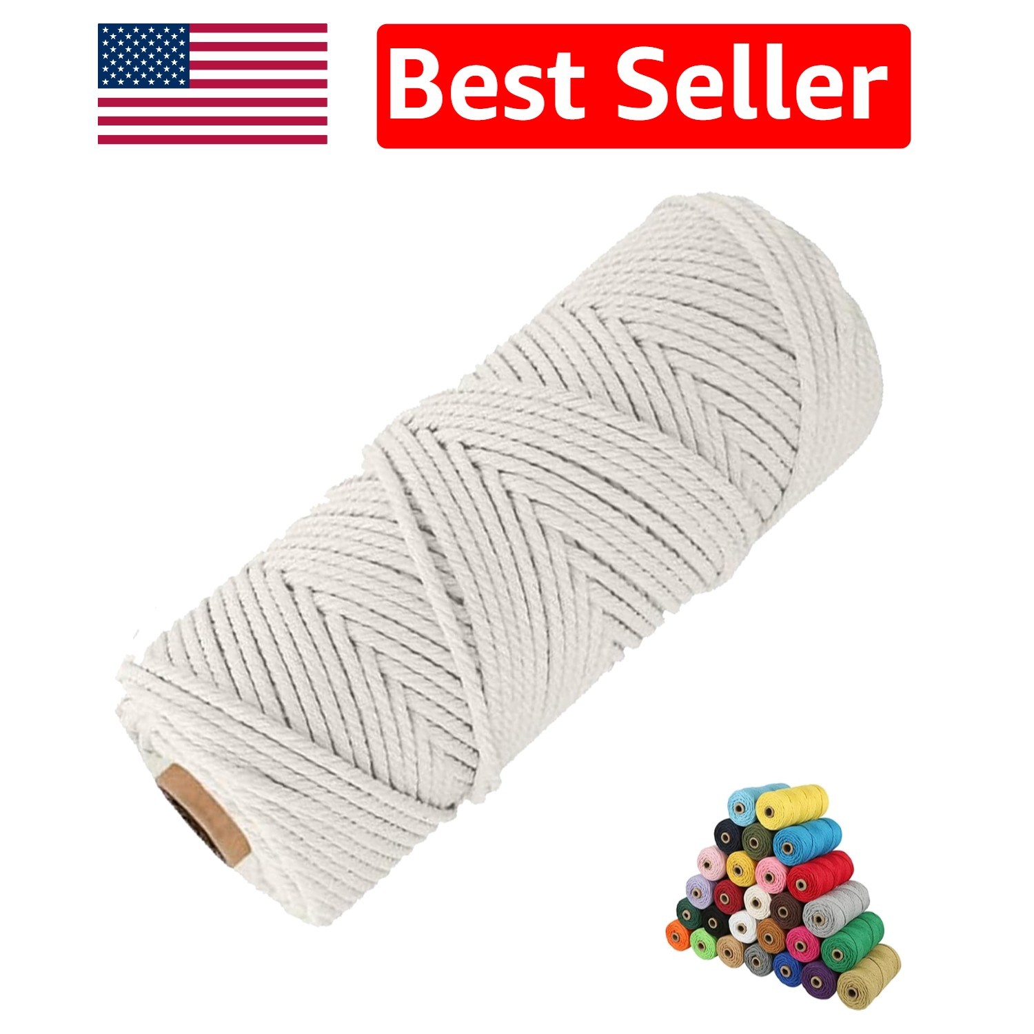 Eco-Friendly Twisted Cotton Cord, 2mm – 109 Yards for Creative Macrame Projects