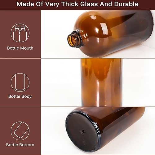 2 Pack 32 oz Amber Glass Boston Bottles with Phenolic Poly Cone Caps. Perfect