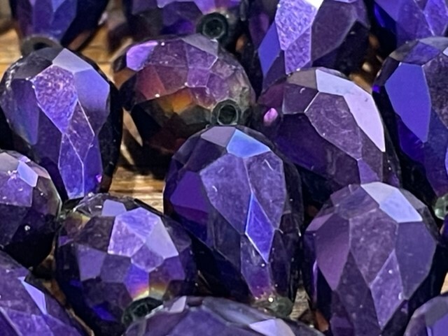 Czech Iridescent Purple Tear Drop or Pear Shape faceted Glass Bead jewelry