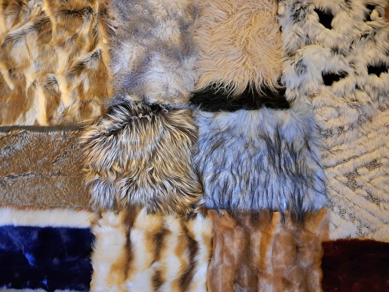 Faux Fur Fabric Scraps Remanent Varies Colors, Patterns for Art, Craft, Journal
