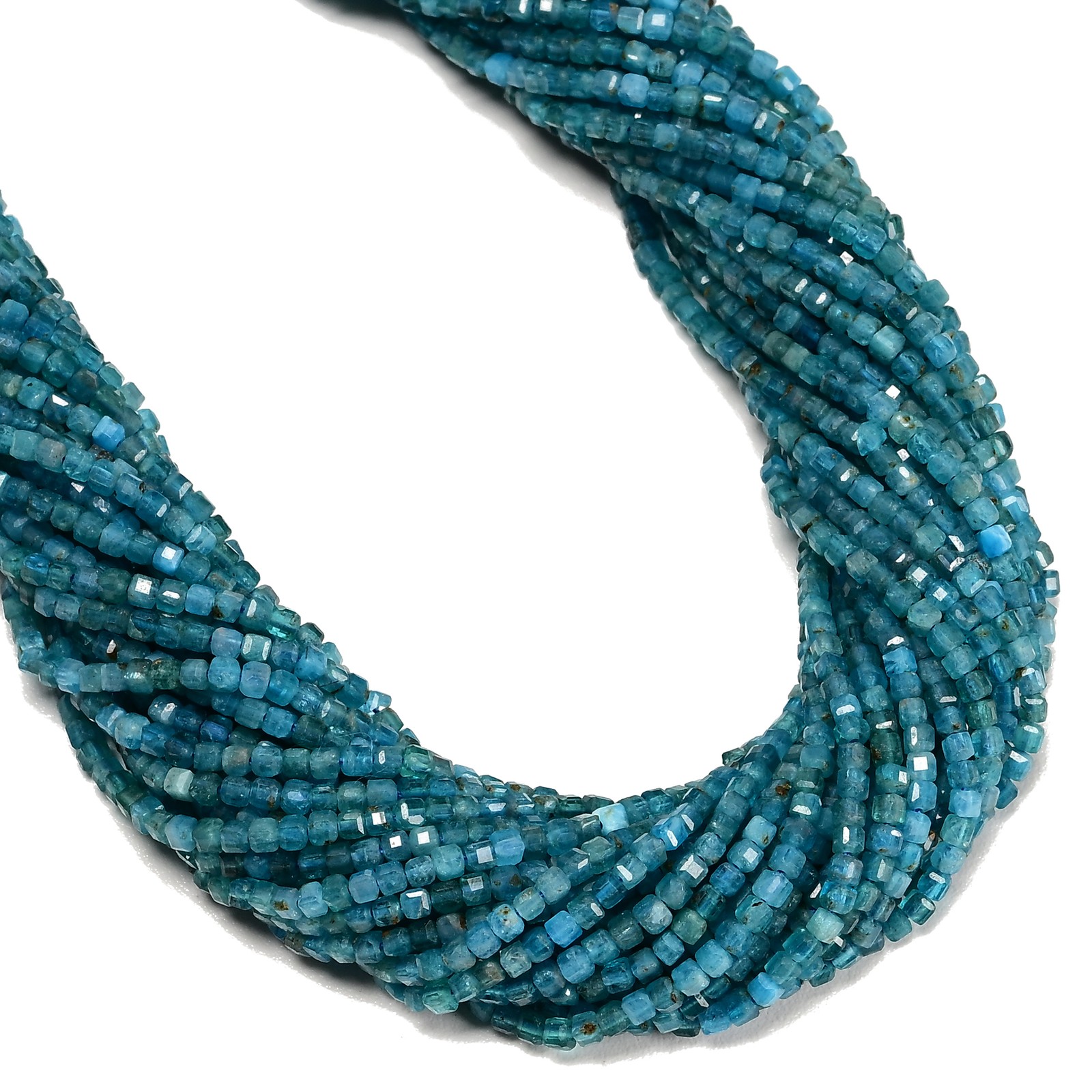 Natural Blue Apatite Faceted Cube Beads Size 2mm 15.5” Strand
