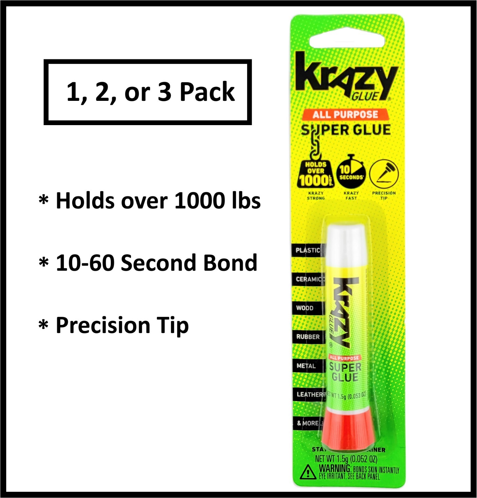 KRAZY GLUE ALL PURPOSE CRAZY GLUE SUPER GLUE TUBE for PLASTIC WOOD METAL LEATHER