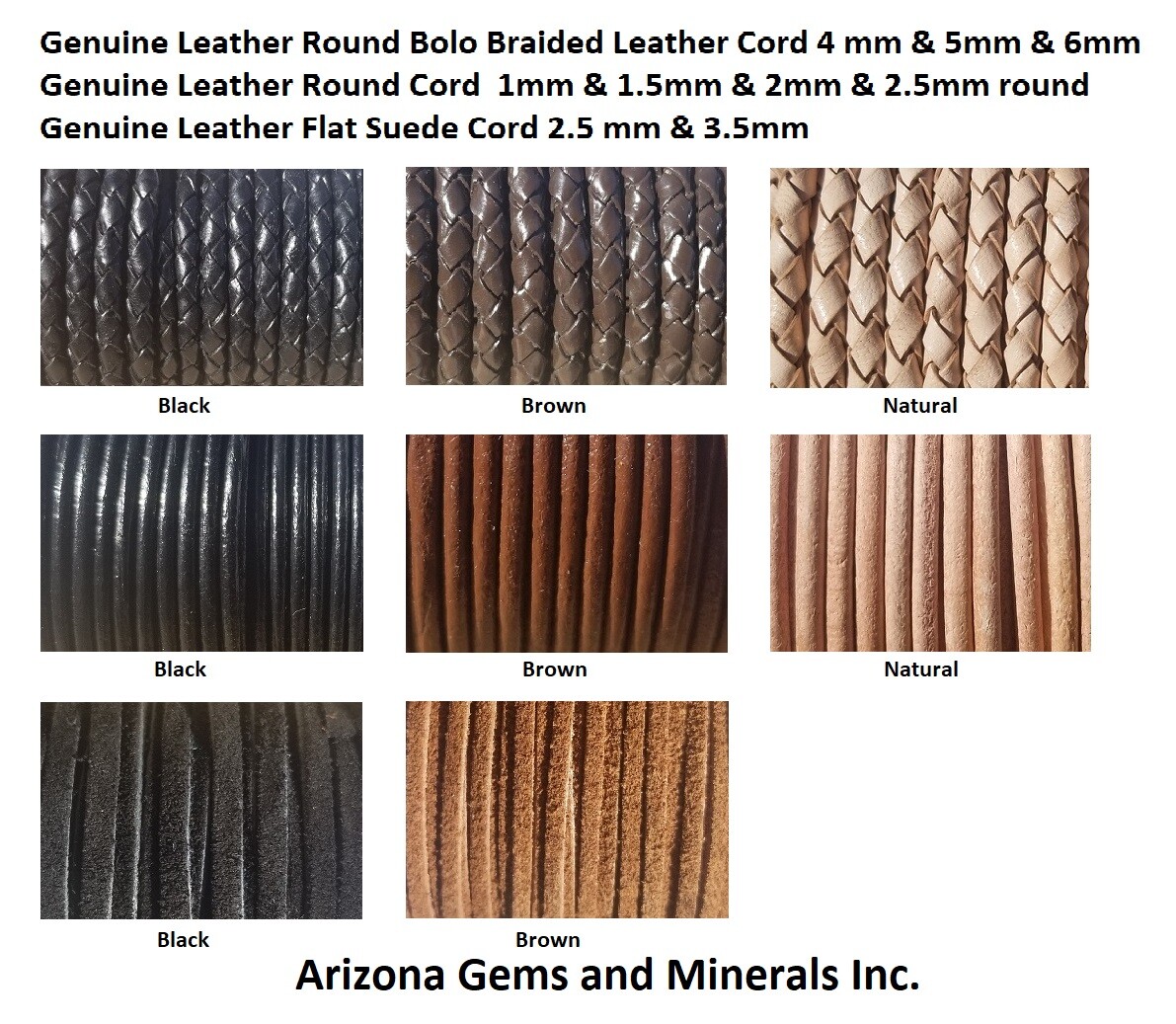 Genuine Leather Braided & Round & Suede Sizes 1mm thru 6mm Quantity1Ydthru20 Mtr