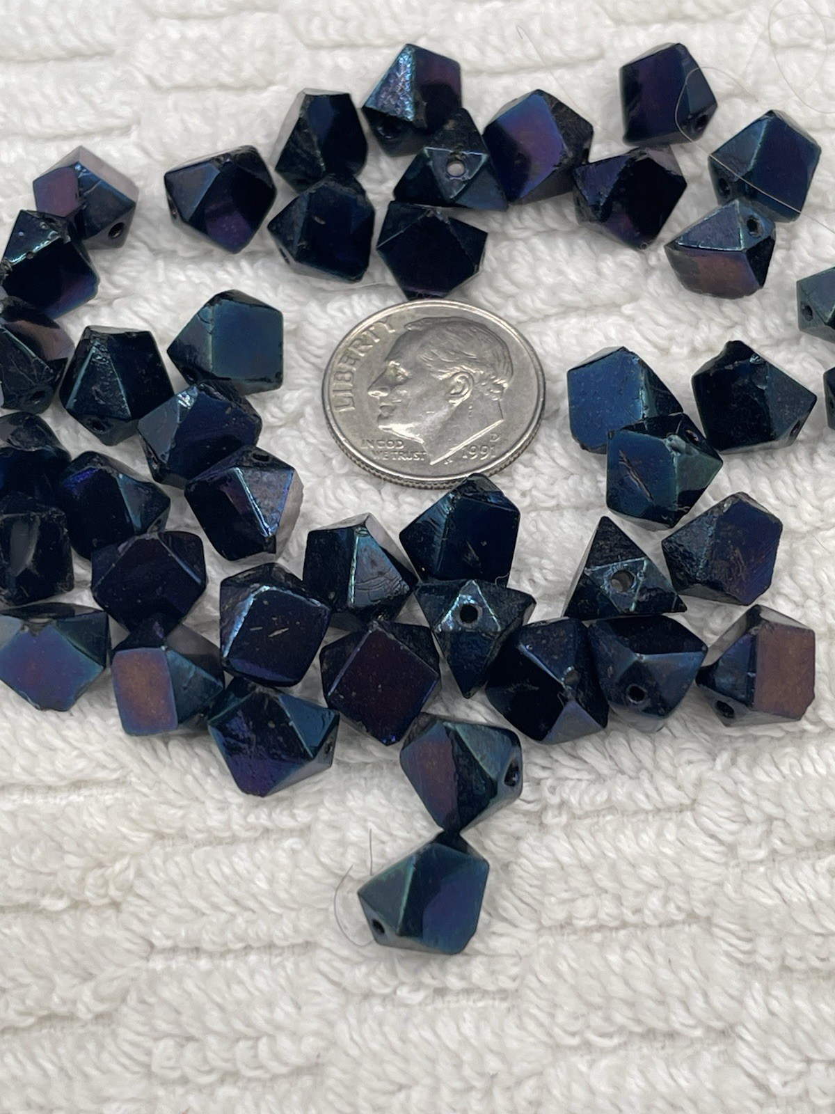 Vintage Jet Black AB Crystal Glass Bicone Faceted Beads Loose Lot of 42