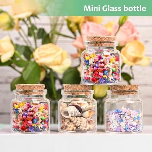 4PCS 50ml Small Empty Glass Bottle with Cork Stopper Storage,Small Glass