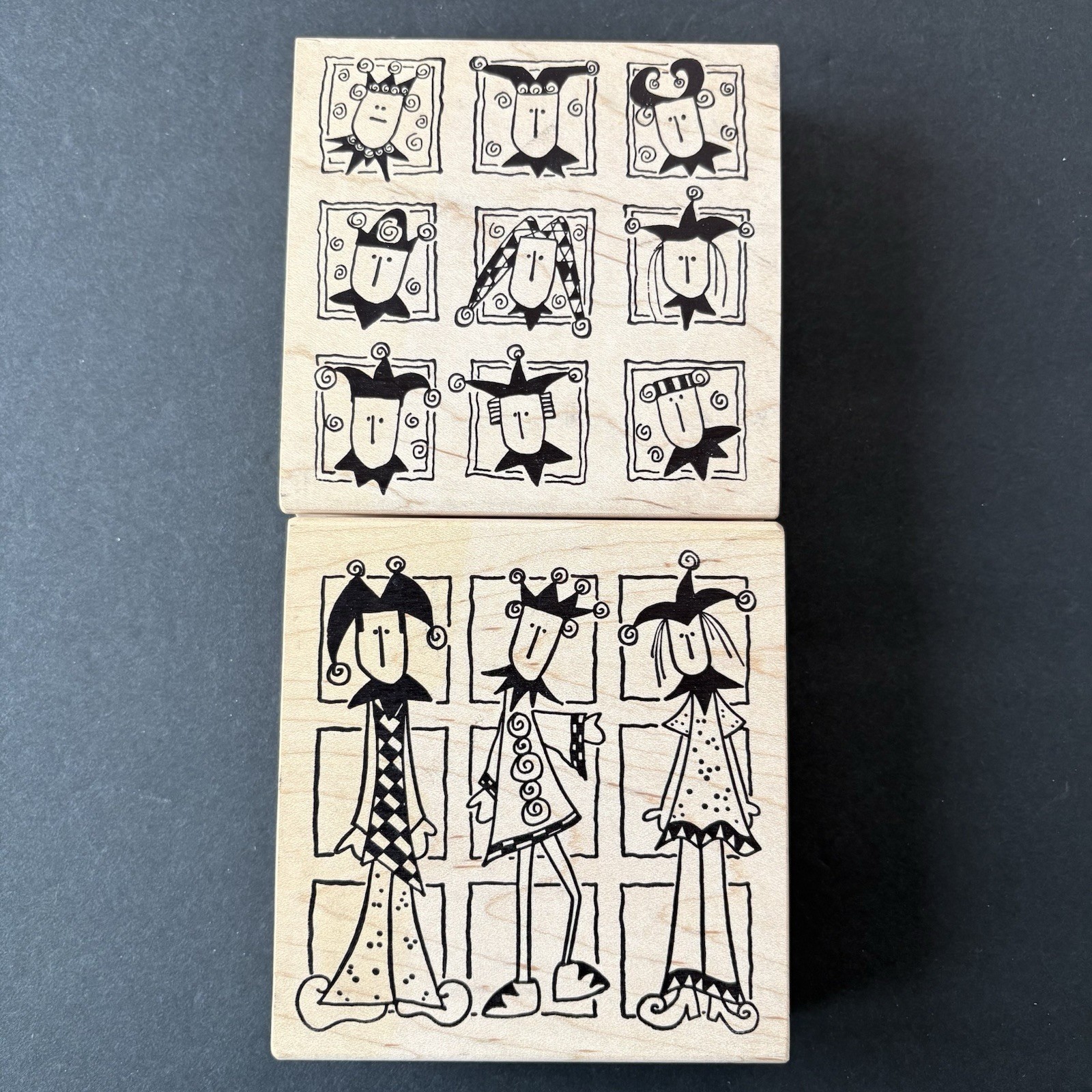 Magenta Court Jester LOT of 2 Clowns Set Frames Rubber Stamps 23.388Q 23.390P