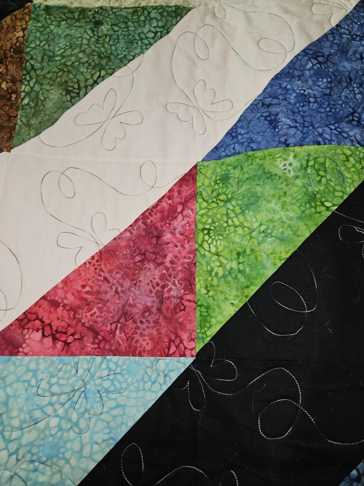 Handmade Modern Batik Patchwork Quilt Multicolor 90″ X 72″ Wonderful Condition