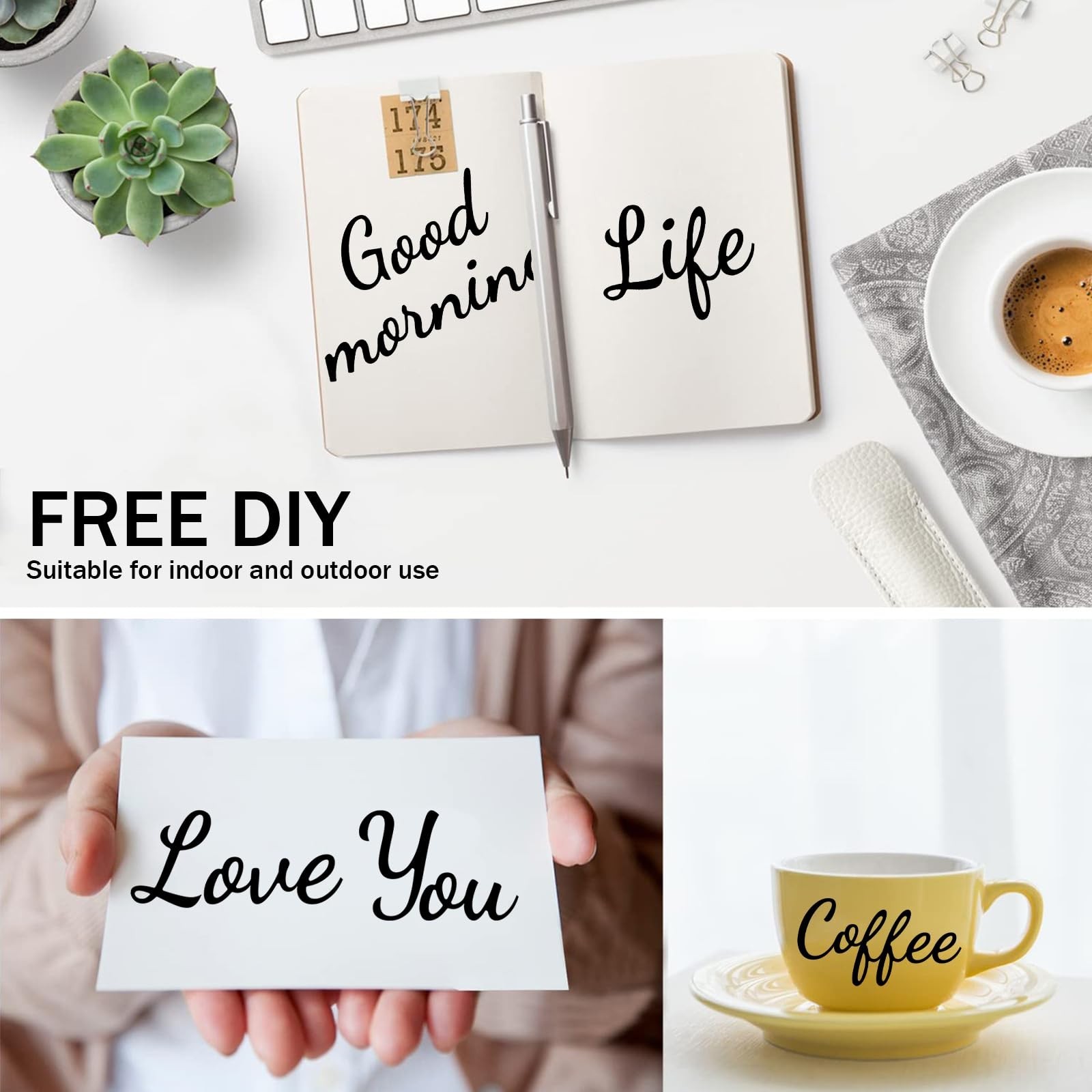 10 Sheets Small Letter Stickers – 1 Inch Handwritten Black Vinyl Self Adhesiv…