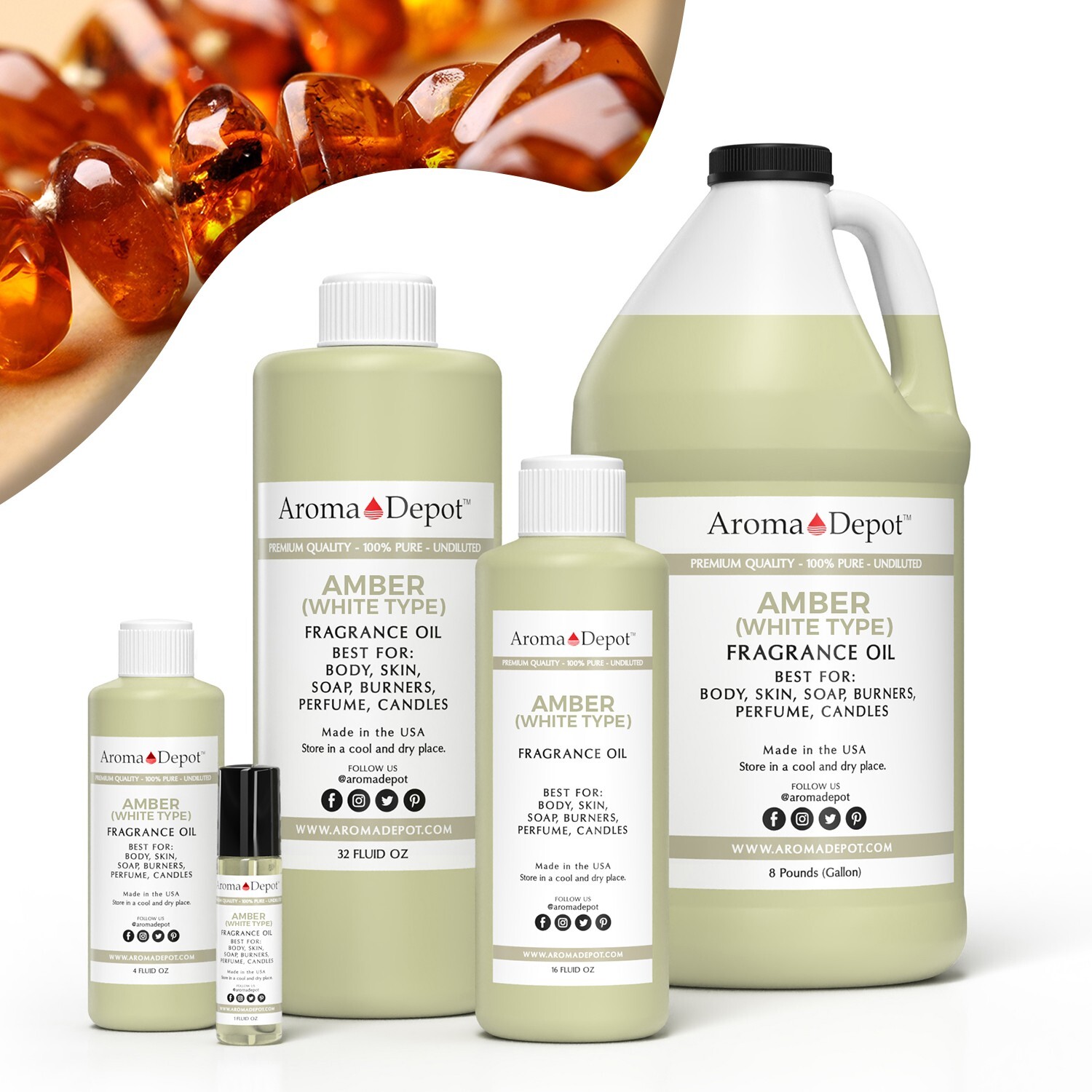 Amber White 10 ml. Perfume Roll On Bottle Body Oil, 1/3 oz Scented Fragrance Oil
