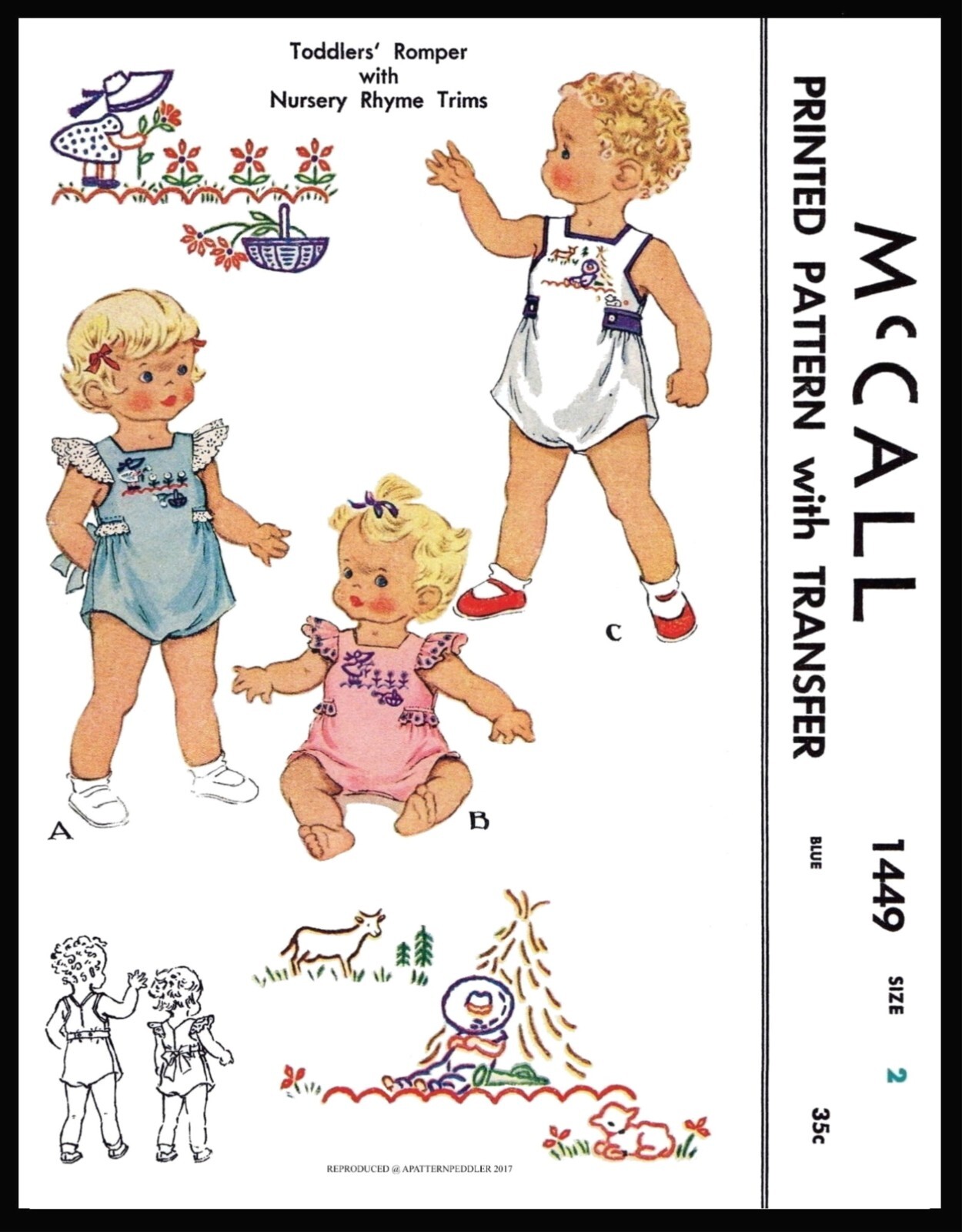 McCall 1449 Pattern Unisex Romper Playsuit Toddler Boy Girl Embroidery