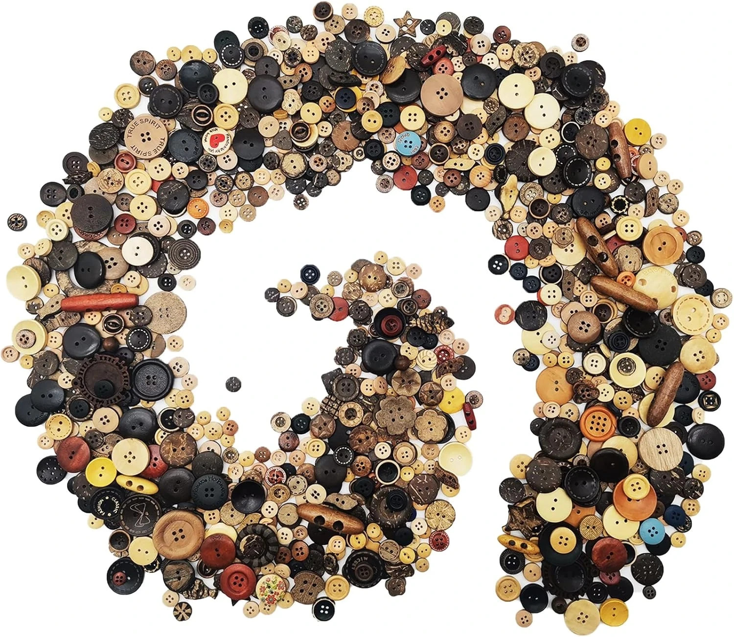 1600Pcs Assorted Sizes Wooden Buttons for Crafts Bulk Mixed Coconut Shell