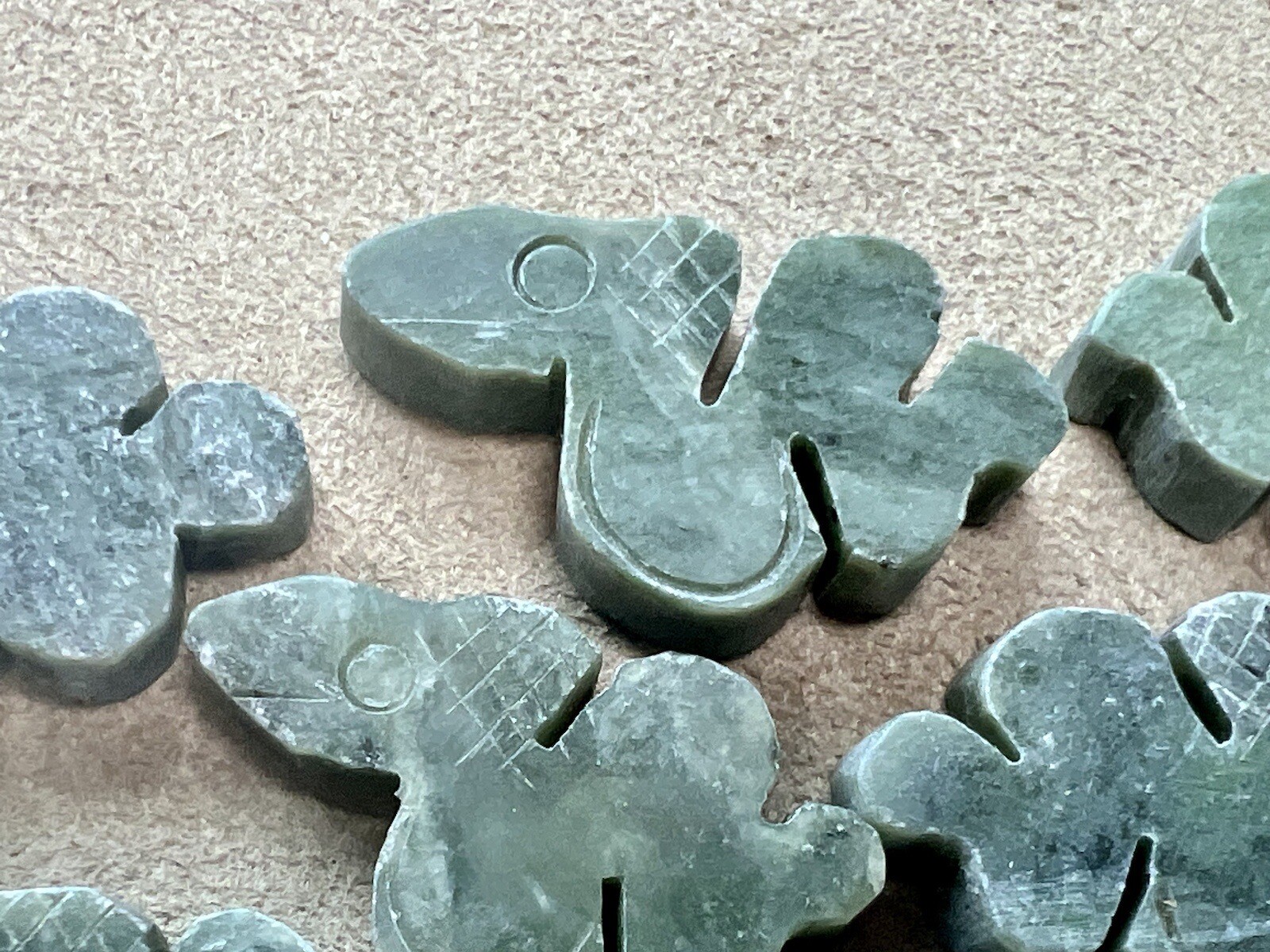 10 Carved Green Stone Snake Pendants No Hole New Old Stock Lot Jewelry Making