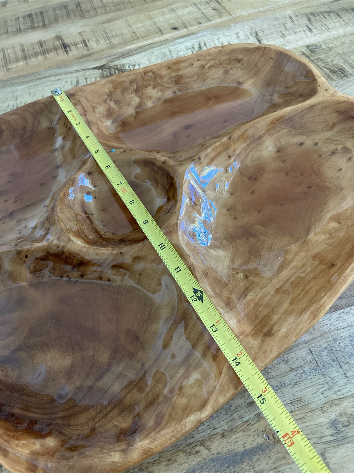 Large 18.5″ HAND MADE Divided LIVE WOOD Serving Tray w/TURQUOISE Accents