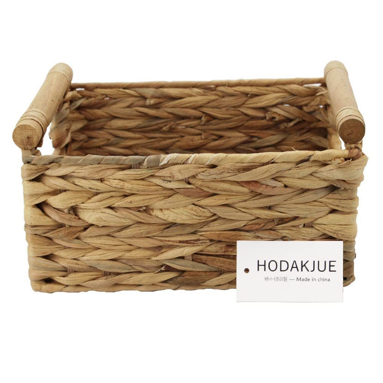 Storage Basket made by Water Hyacinth with Wood Handles, Arts and Crafts. (Sm…
