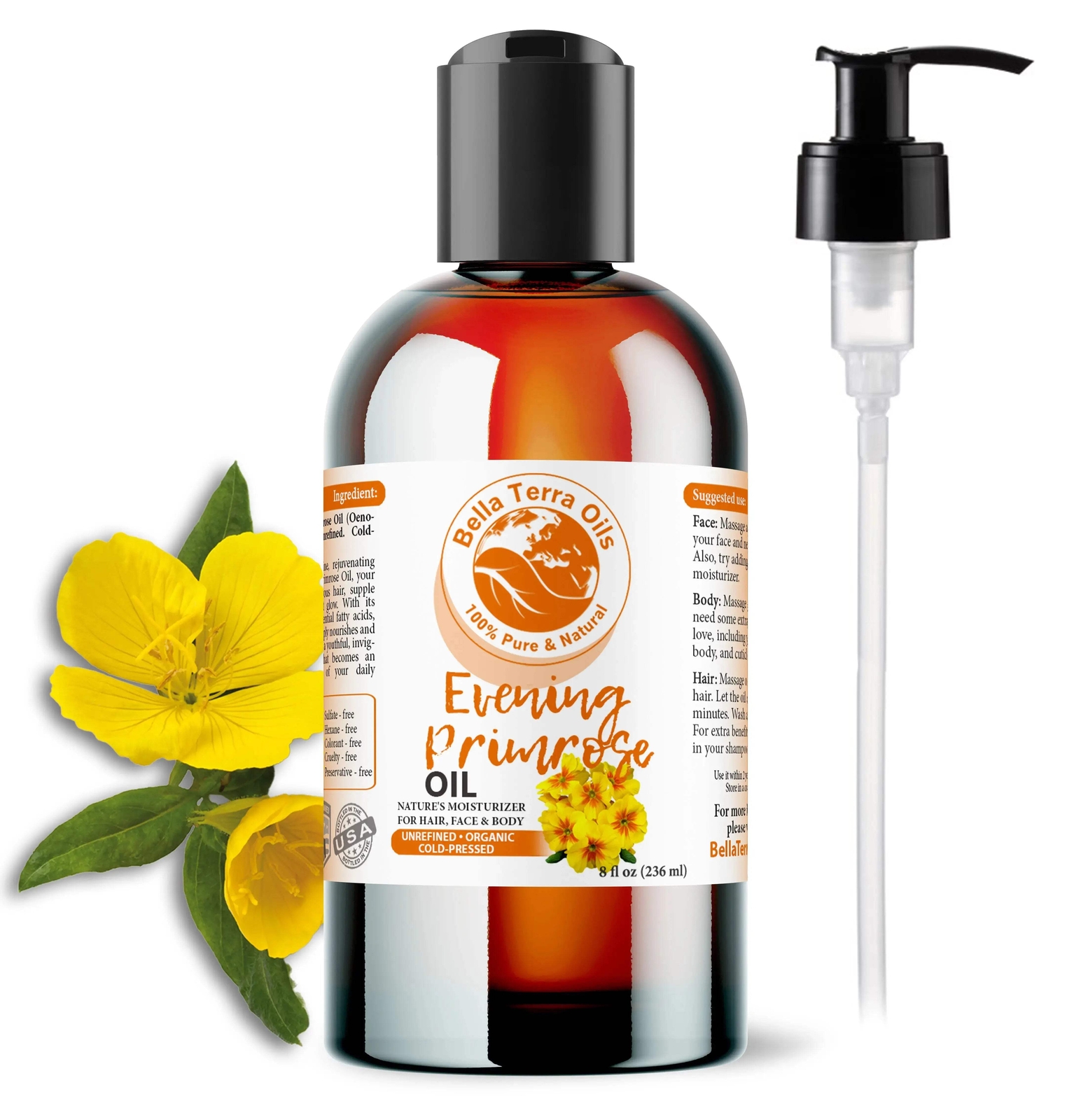 Organic 8oz Evening Primrose Oil – Pure, Cold-Pressed, All-Natural Oil for Beaut