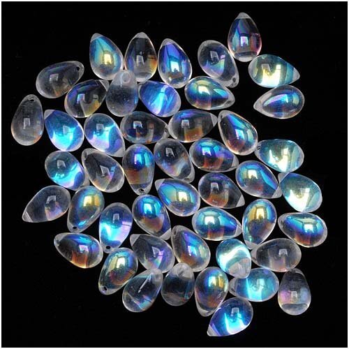 Czech Glass Beads 9mm Drop Crystal Clear Ab 50