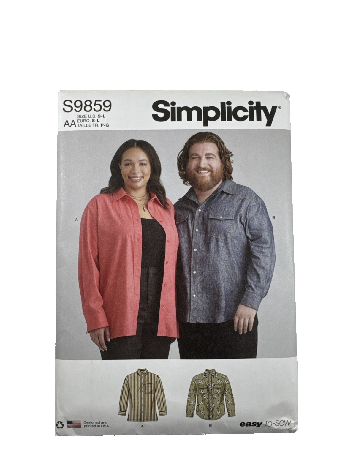 NEW 9859 SIMPLICITY Basic SHIRT UNISEX Adult Sz S-L