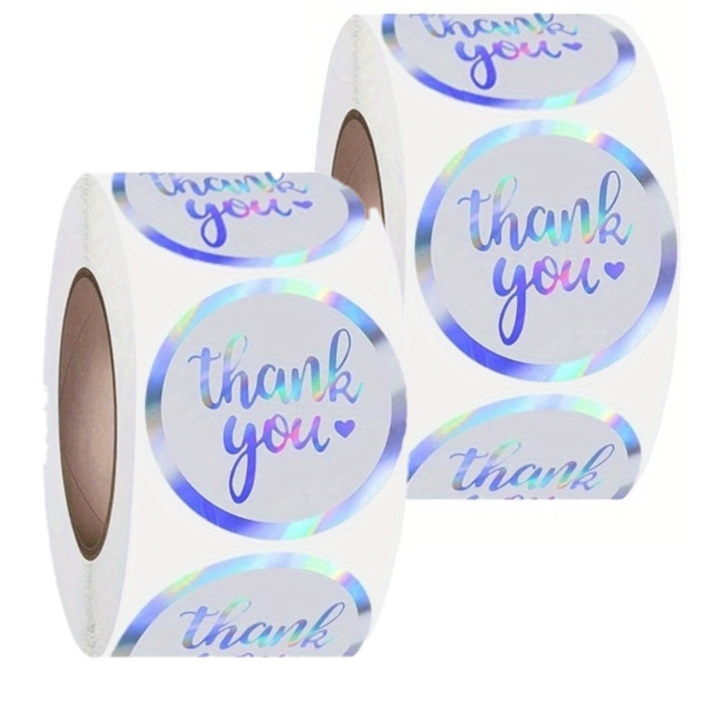 1000PC 1.5″ Thank You Stickers Laser Holographic Thank You Self-Adhesive Sticker