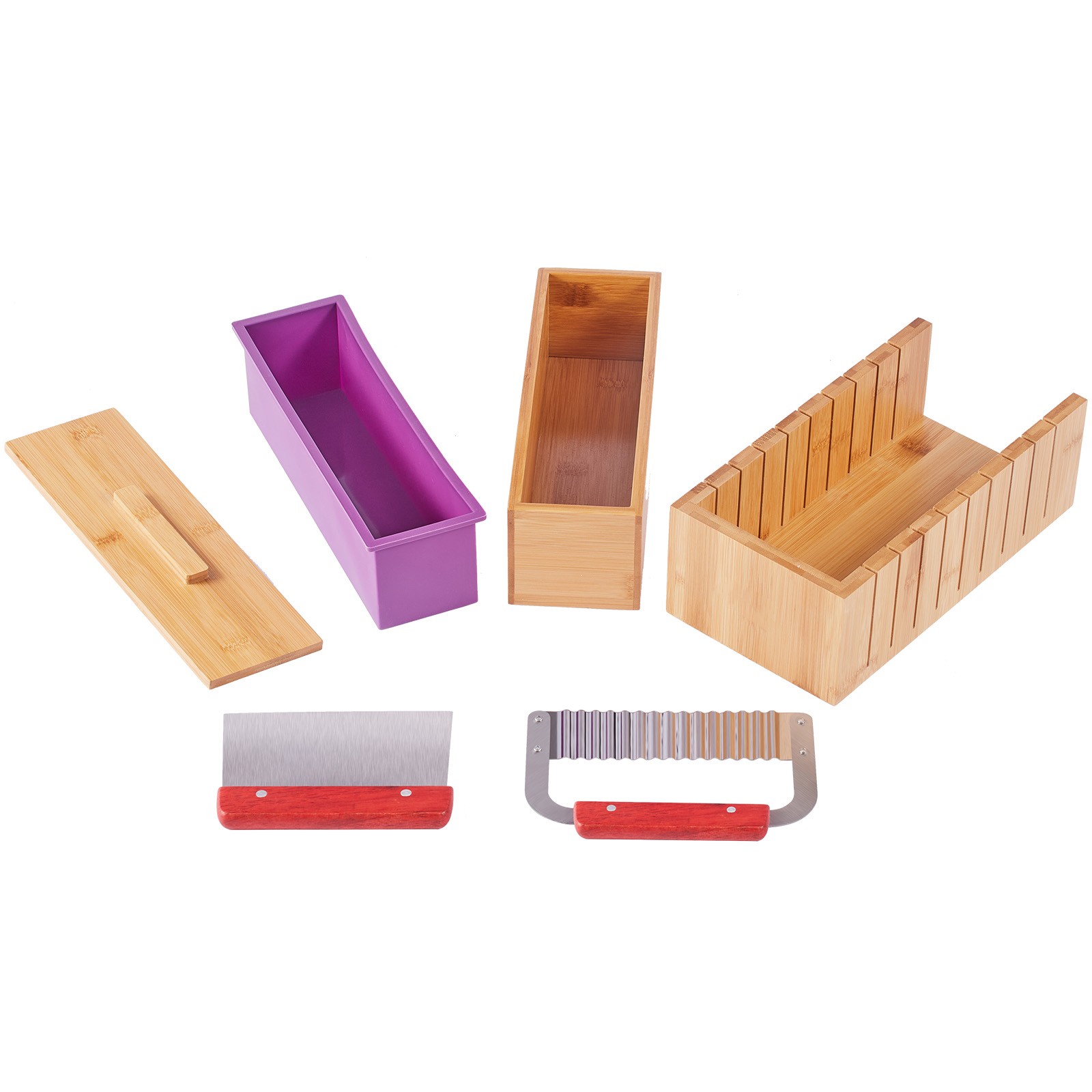VEVOR Soap Making Kit Bamboo Cutting Box Silicone Mold Stainless Steel Cutters