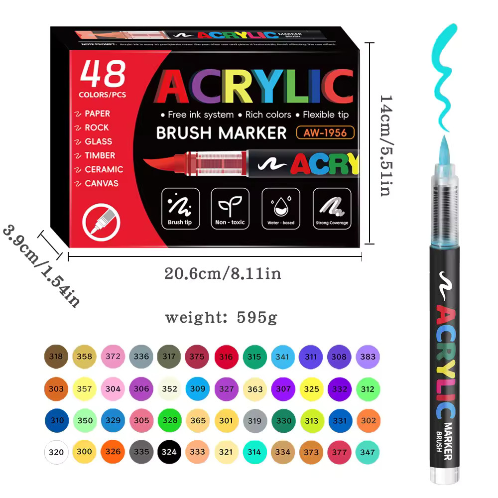 48 Colors Acrylic Marker Pen Set Paint Brush Art Pens