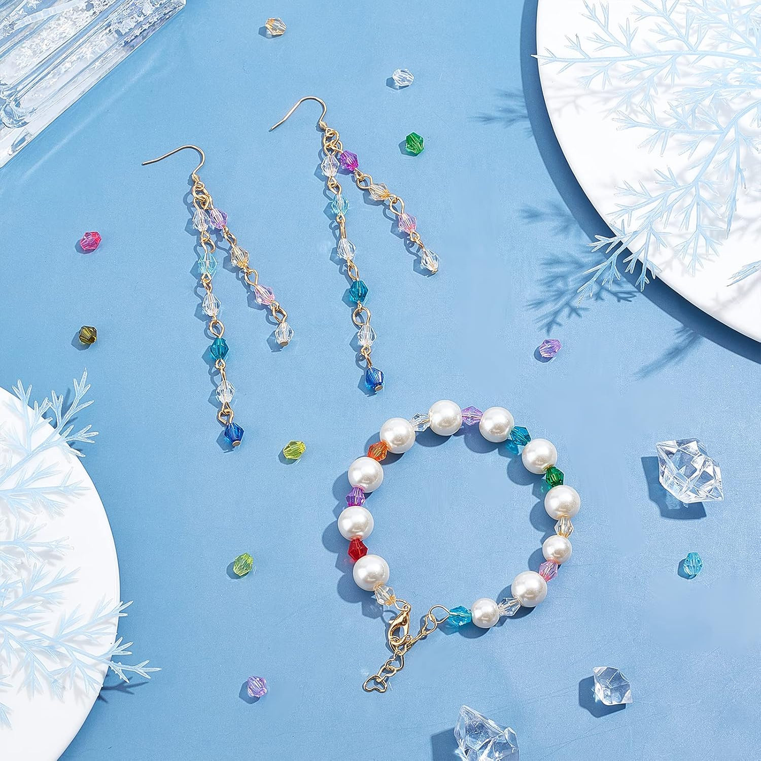 2160Pcs 6Mm Crystal Beads Bicone Bracelet Bead Faceted Acrylic Beads 24 Colors R