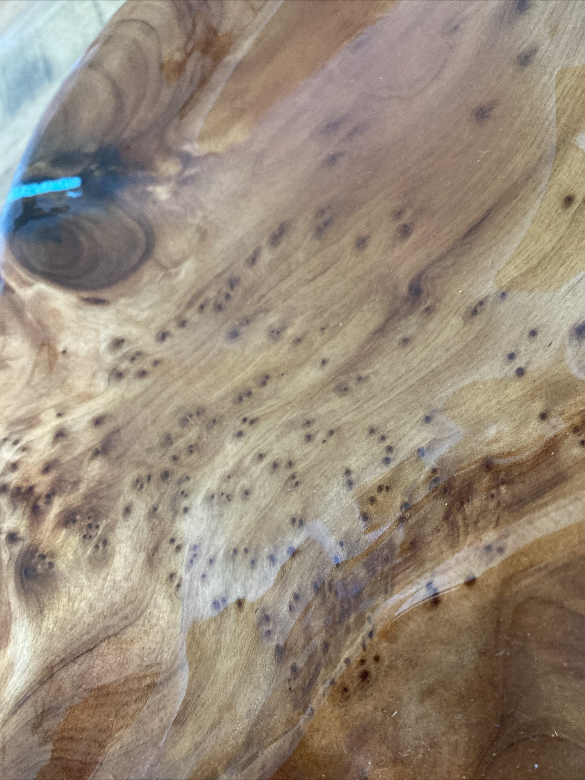 Large 18.5″ HAND MADE Divided LIVE WOOD Serving Tray w/TURQUOISE Accents