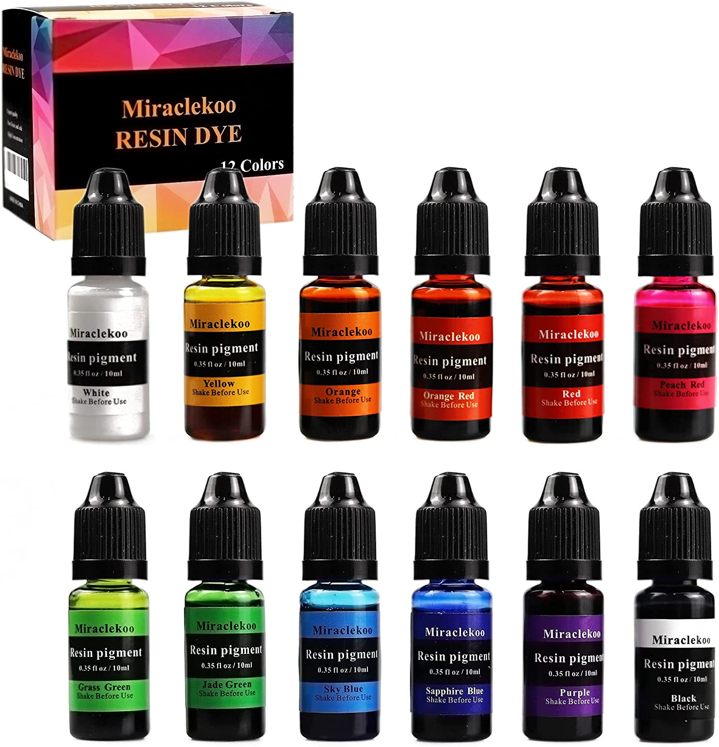12 Colors Translucent Liquid Epoxy Resin Pigment Dye 10ml Each