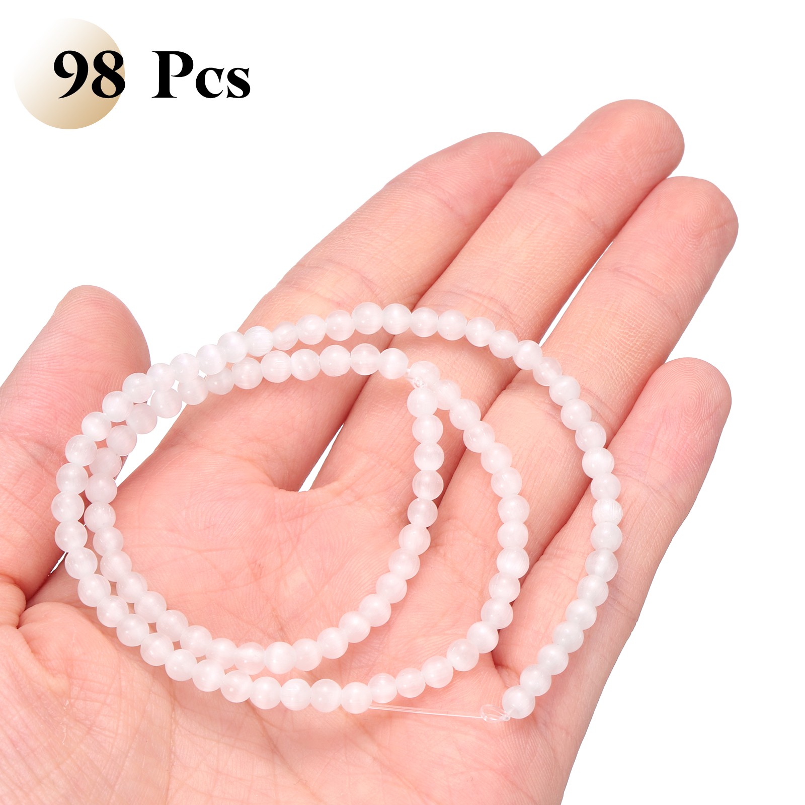 98pcs White Cat’s Eye Stone Beads 4mm Round Crystal Loose Bead