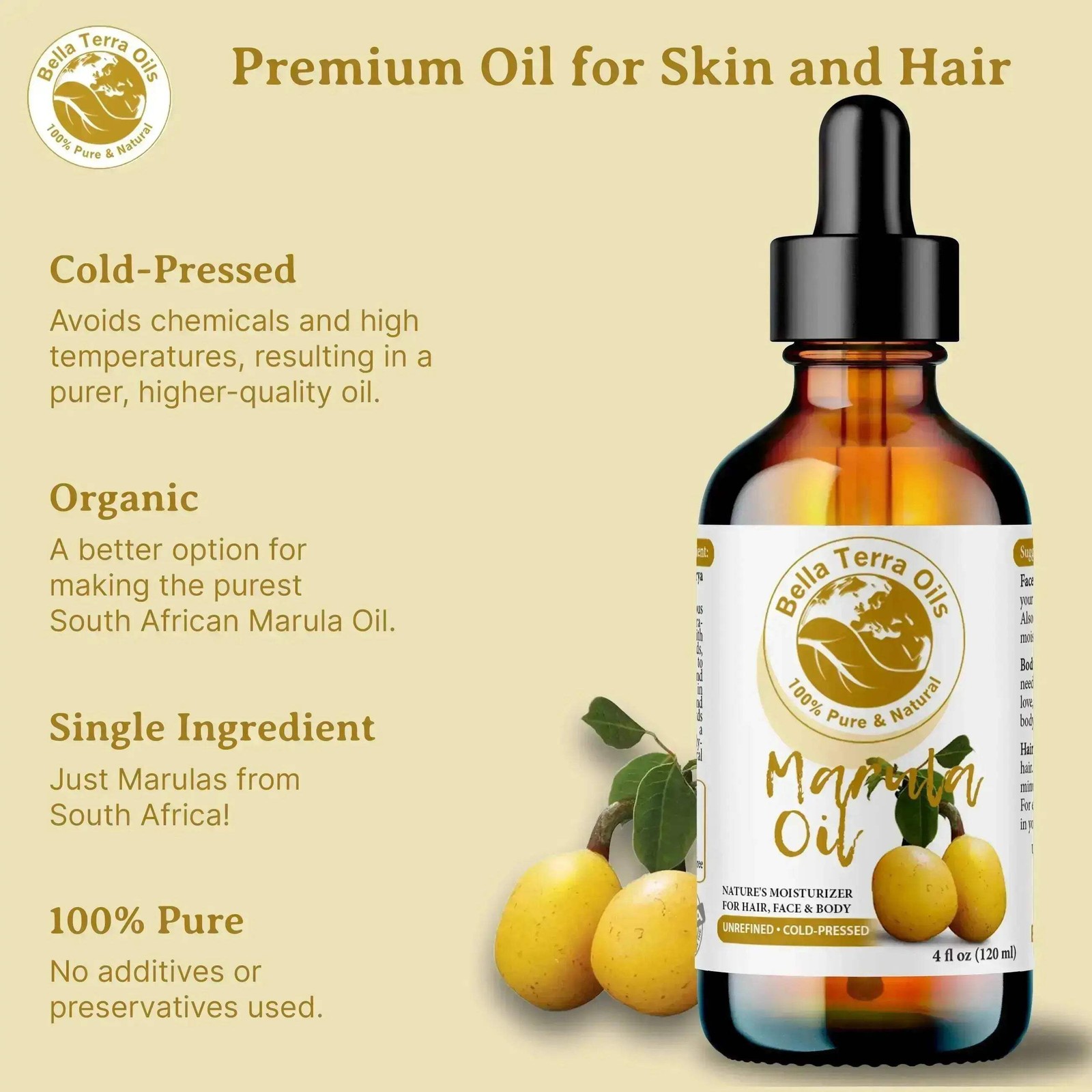 Organic Cold-Pressed Marula Oil 100% Pure Skin Hair Face Anti-Aging Moisturizer