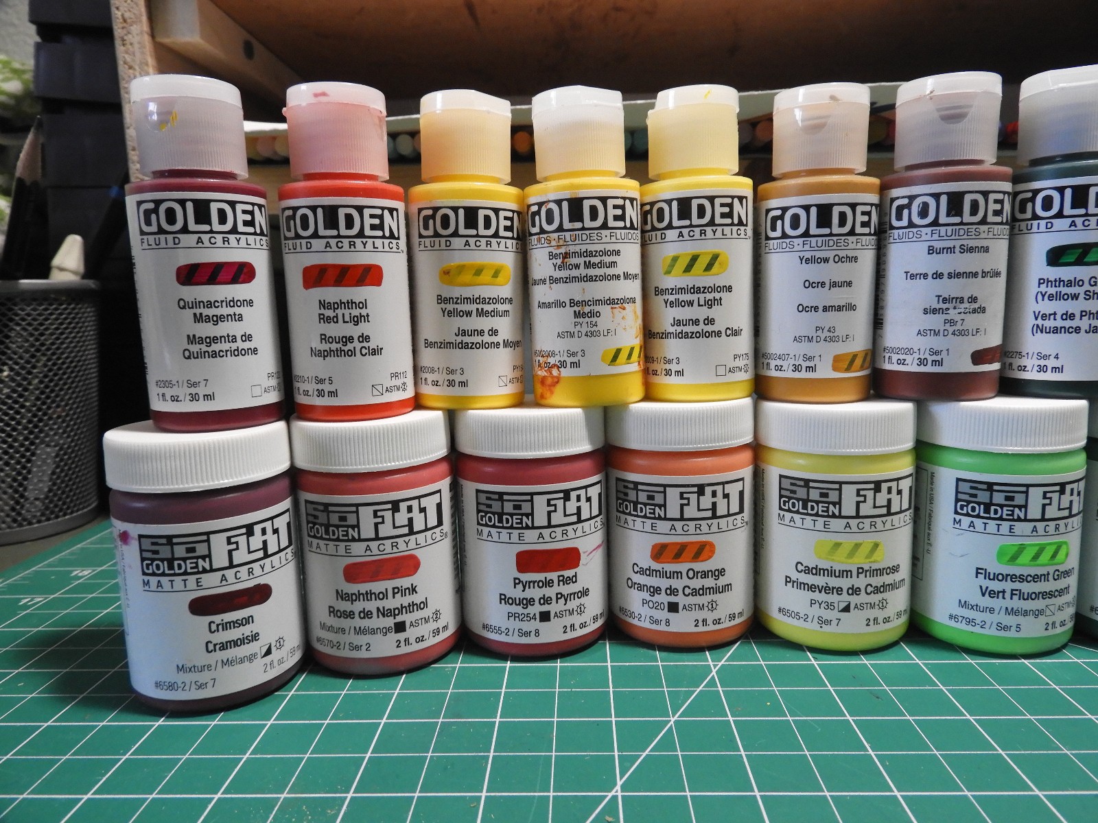Lot of 27 Golden Fluid Acrylics and SoFlat Acrylic -1 oz Bottles and 2oz Bottles