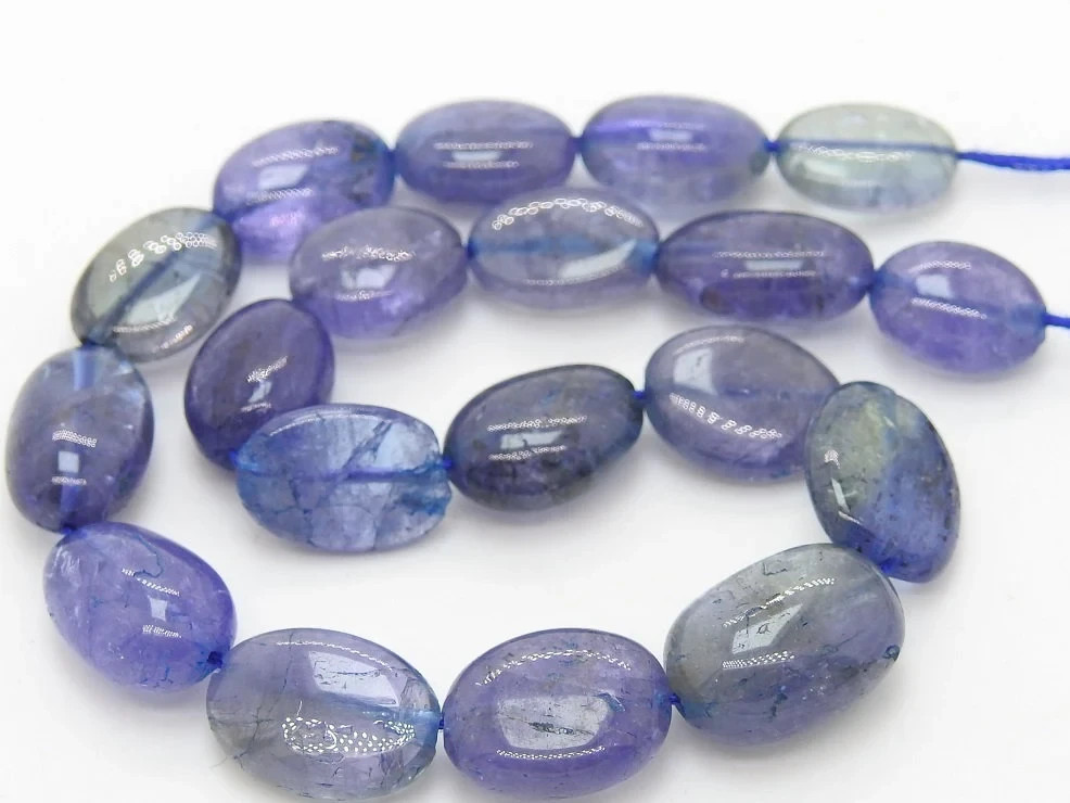 Natural Blue Tanzanite Smooth Tumble Nugget Oval Beads 8″ Strand 12x9mm-9x7mm