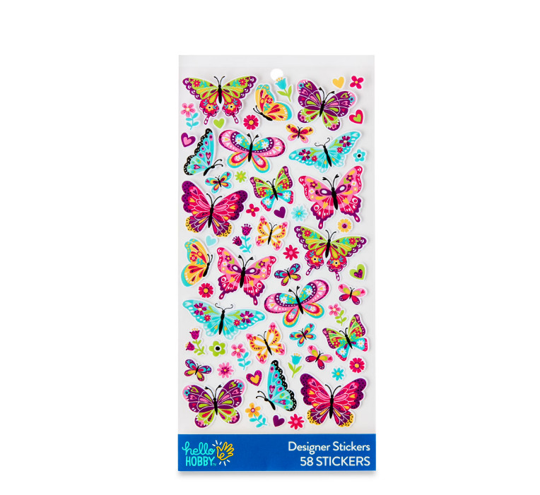Hello Hobby Multicolor Butterfly Designer Stickers, 58 Count