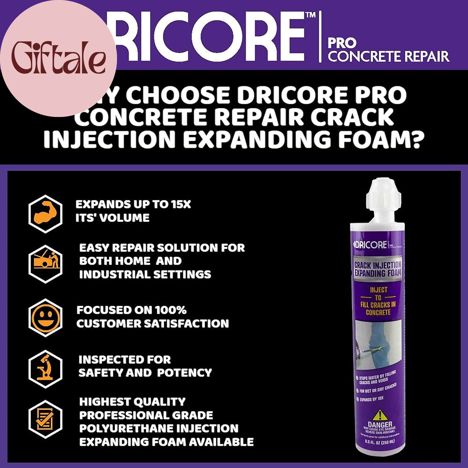 PRO Concrete Repair Crack Injection Kit (5’) | Injectable Filler: Repair Cracked