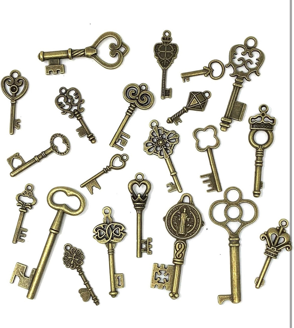 **125PCS Vintage Skeleton Key Charms – Antique Bronze for DIY Jewelry & Wedding