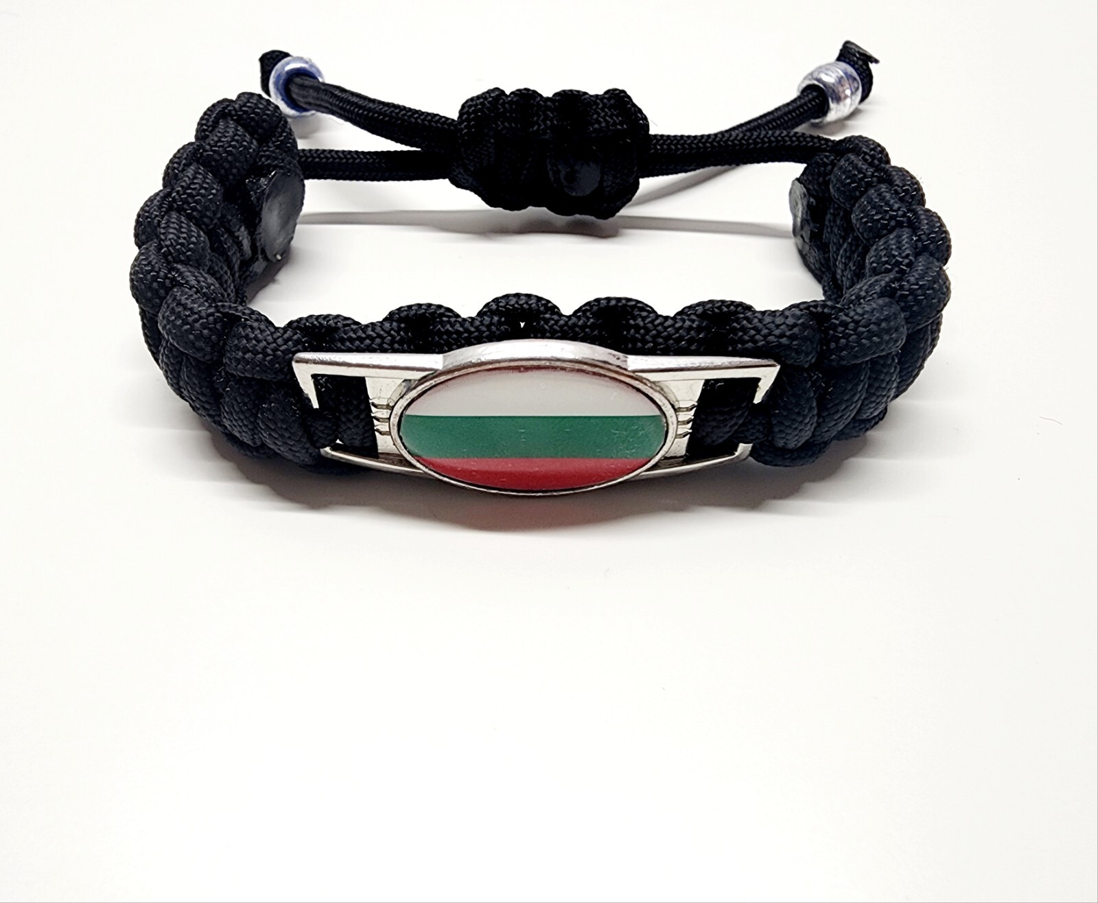 Bulgarian Pride Adjustable Charm Bracelet Bulgaria Flag On Black Band Great Gift