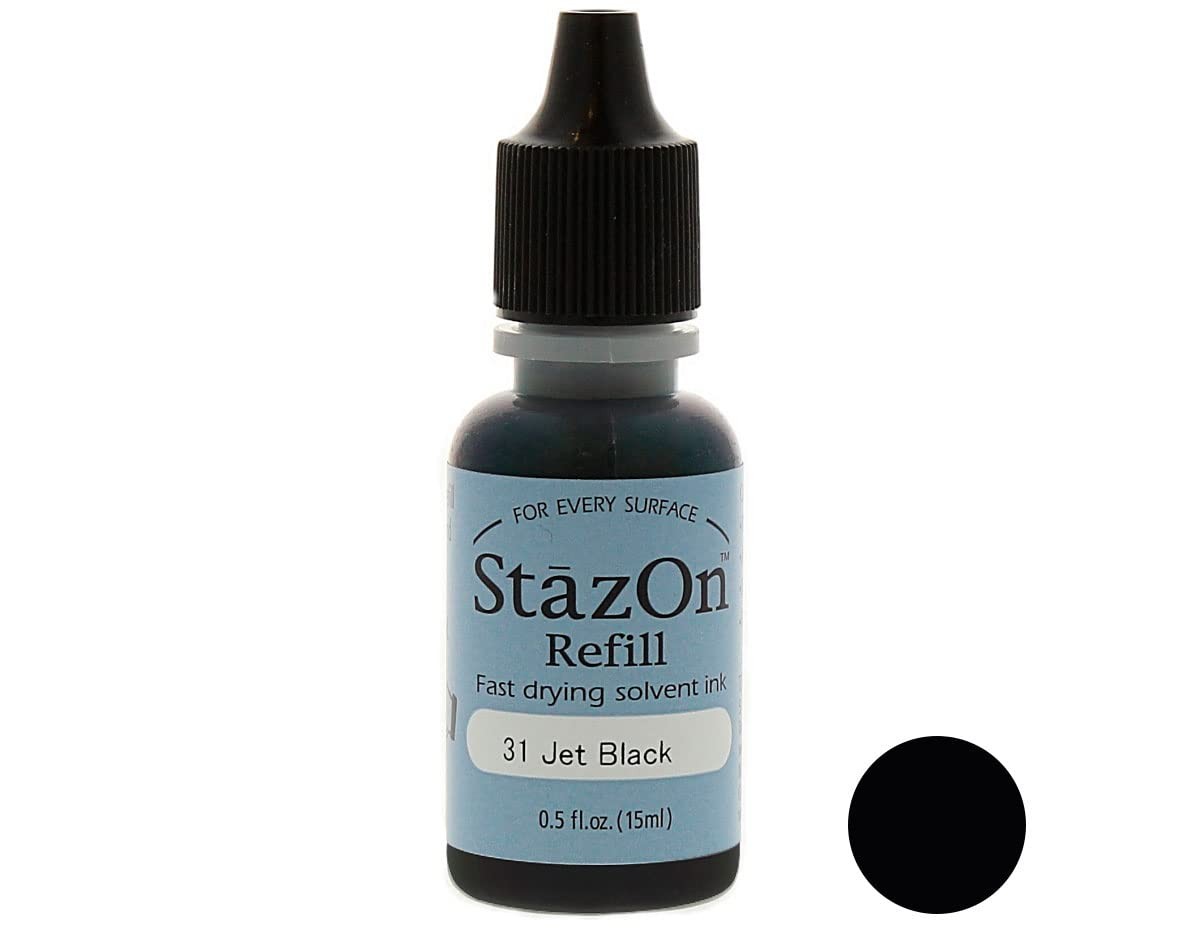 Tsukineko 1/2 Fluid Ounce StazOn Multi-Surface Inker, 0.5 fl oz, Jet Black