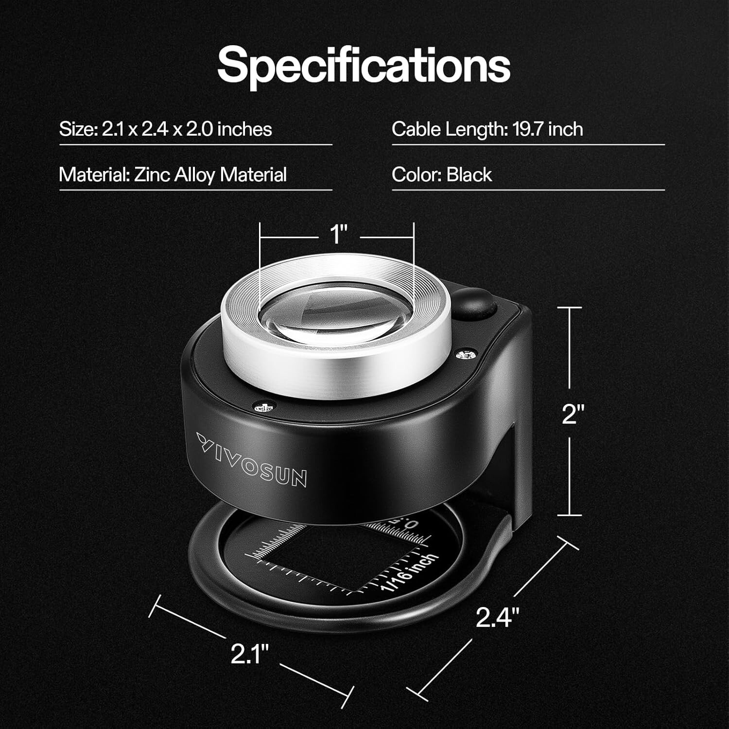 VIVOSUN 30X Rechargeable Loupe Magnifier with White LED Light and UV Light