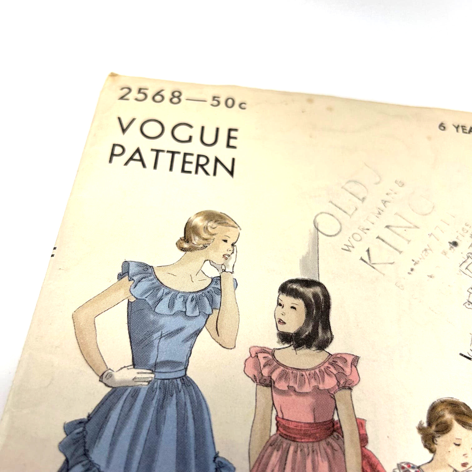 Vogue Vintage 1940’s Pattern #2568 Girls One Piece Ruffle Dress Size 6 Years HTF