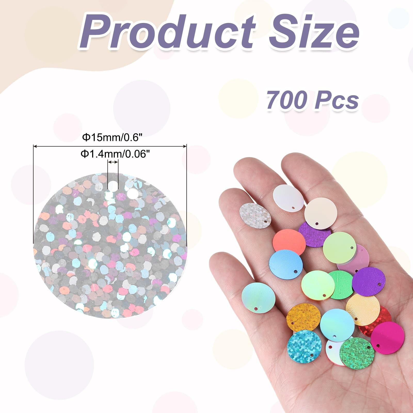MECCANIXITY 700 Pcs Flat Round Sequins 15mm/0.6 Inch Loose Laser Silver