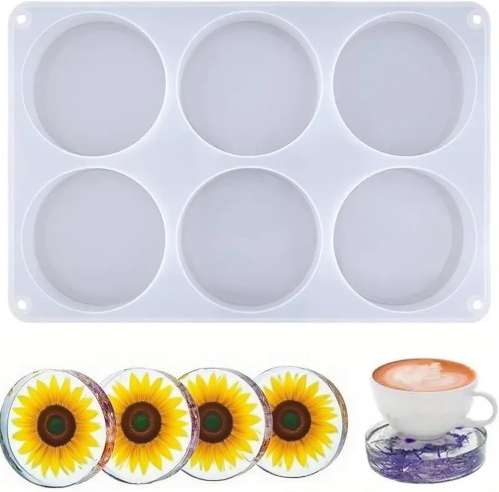 Resin Large Coaster Molds 6-Cavity Deep Round Silicone Molds for Resin